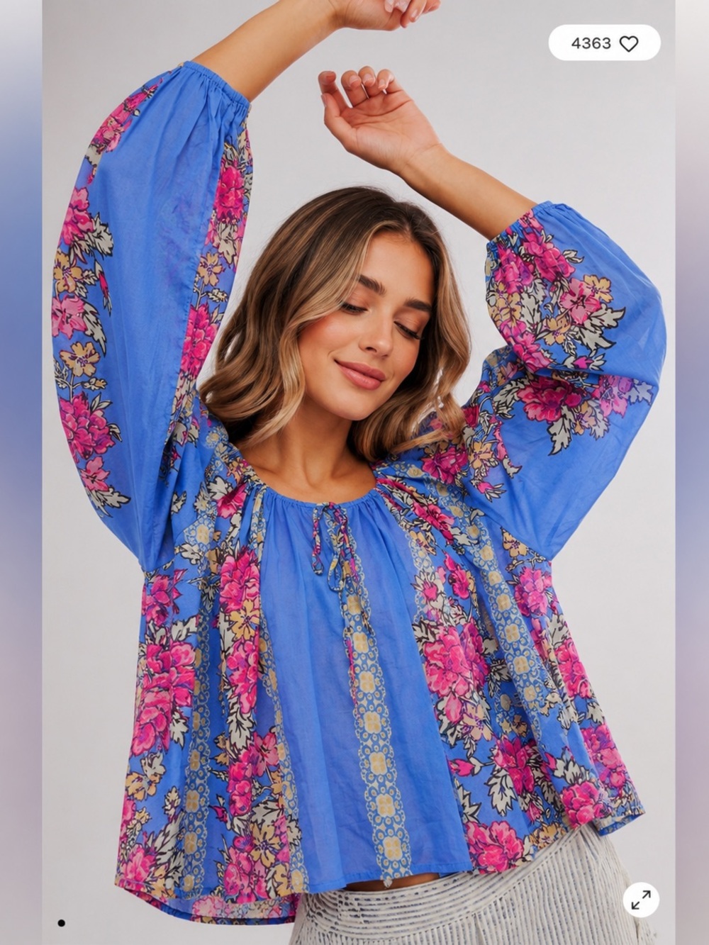 Free People Floral Blue Women's Top